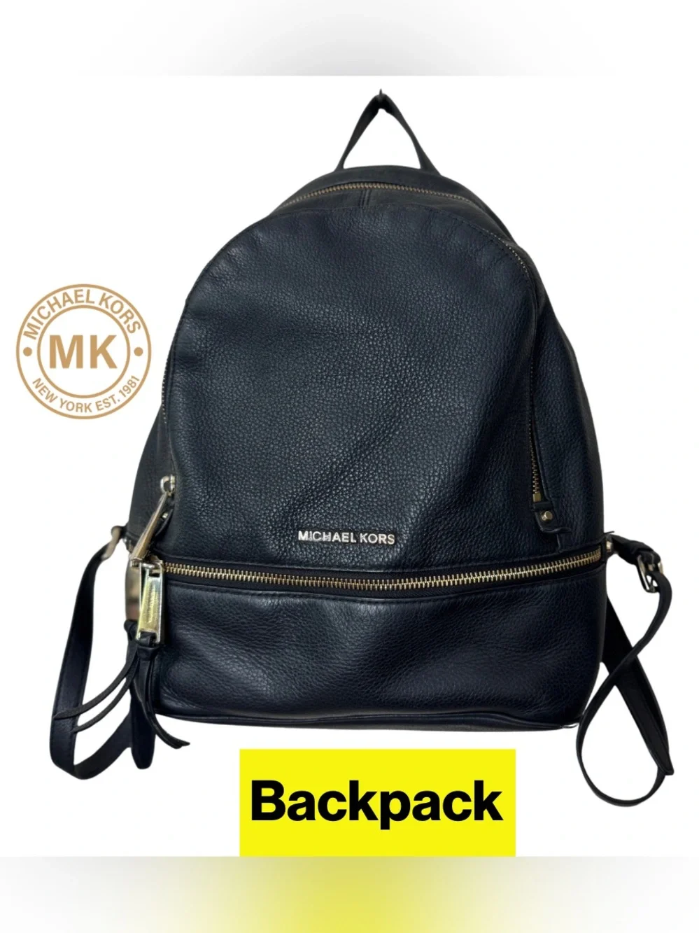 MICHAEL KORS 🖤 Pebbled Black Leather Backpack, Gold Hardware, 3 compartments